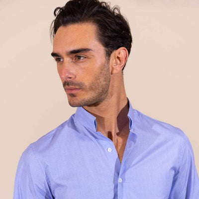 Lacerise-on-the-Hat Blue Shirt Reverse Collar Lime
