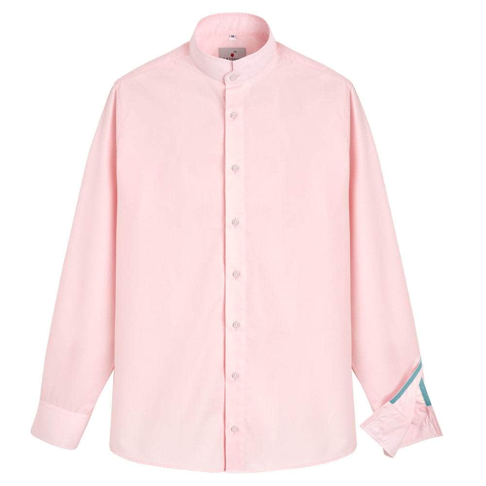 Lacerise-sur-le-chapeau shirt Pink shirt Officer collar Celestial blue
