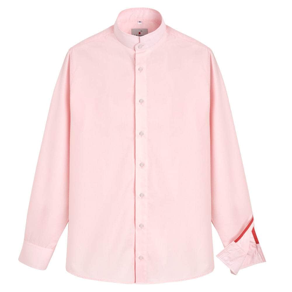 Lacerise-sur-le-chapeau shirt Pink shirt Officer collar Pink peach